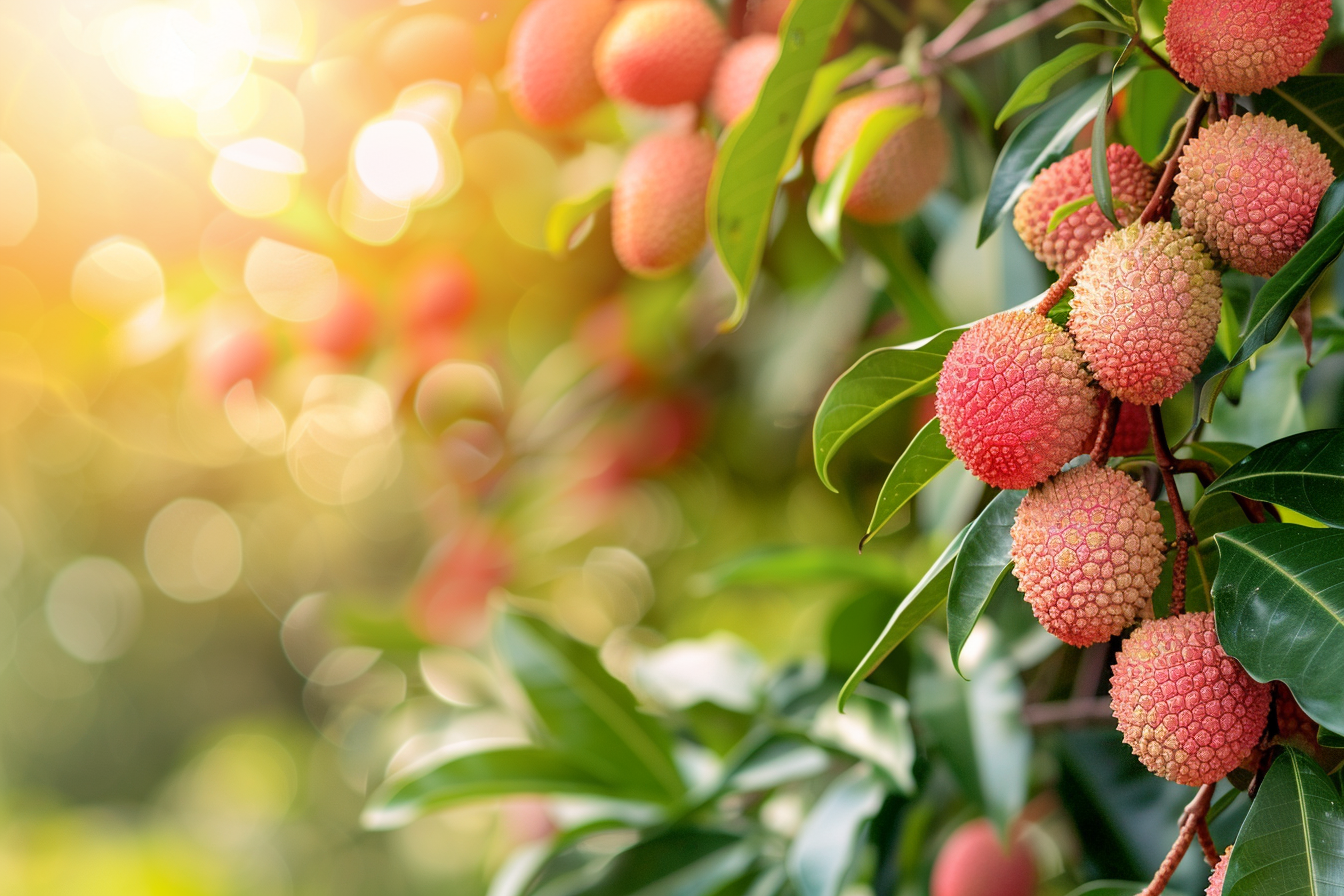 Image gratuite Litchi suspendu sur arbre dans verger ensoleillé 1
