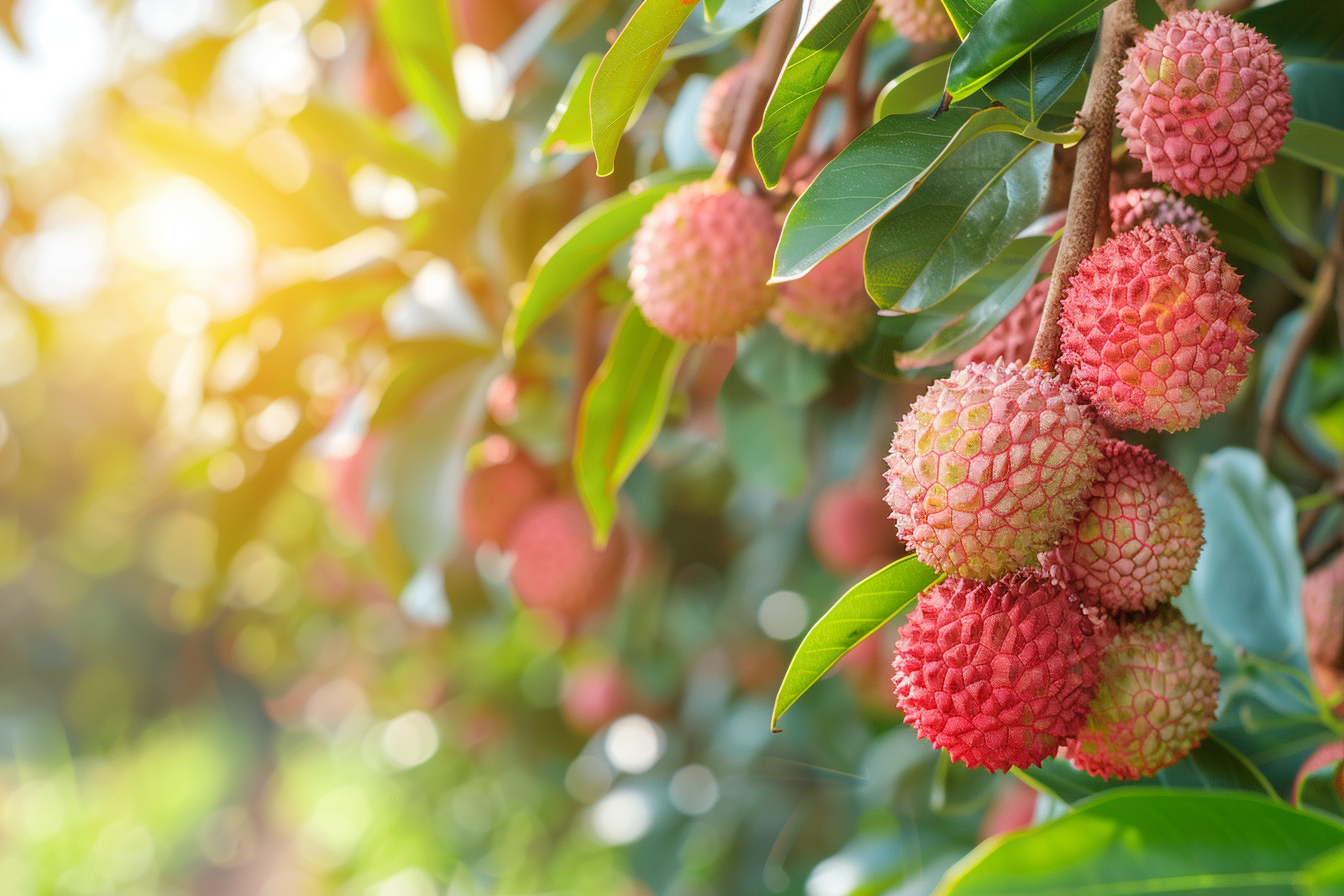 Image gratuite Litchi suspendu sur arbre dans verger ensoleillé 2