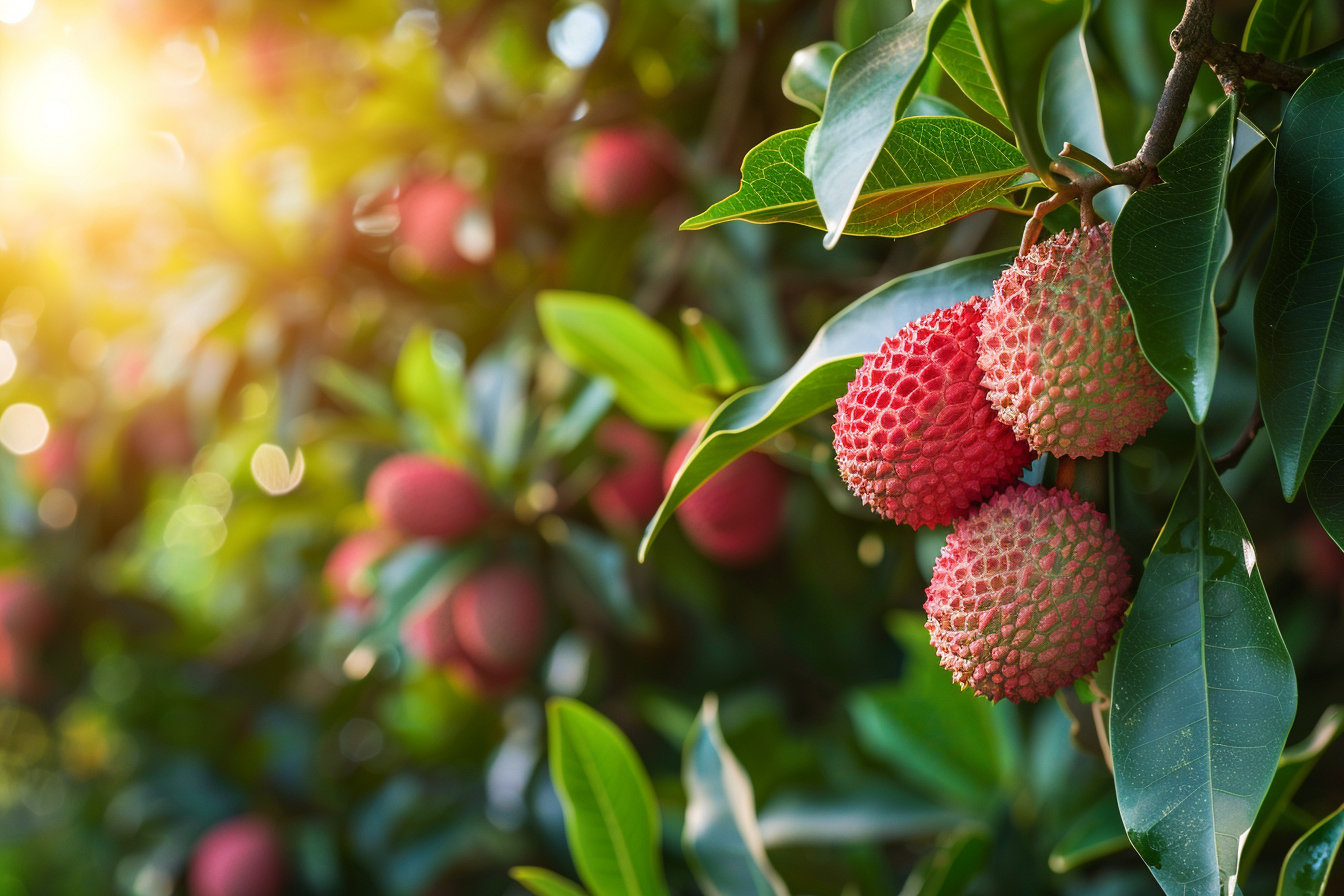 Image gratuite Litchi suspendu sur arbre dans verger ensoleillé 4