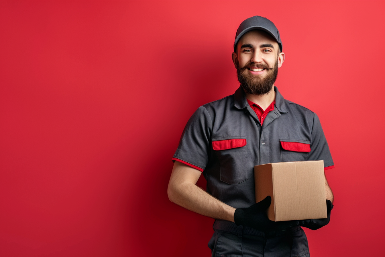 Image gratuite Livreur, fond rouge 1