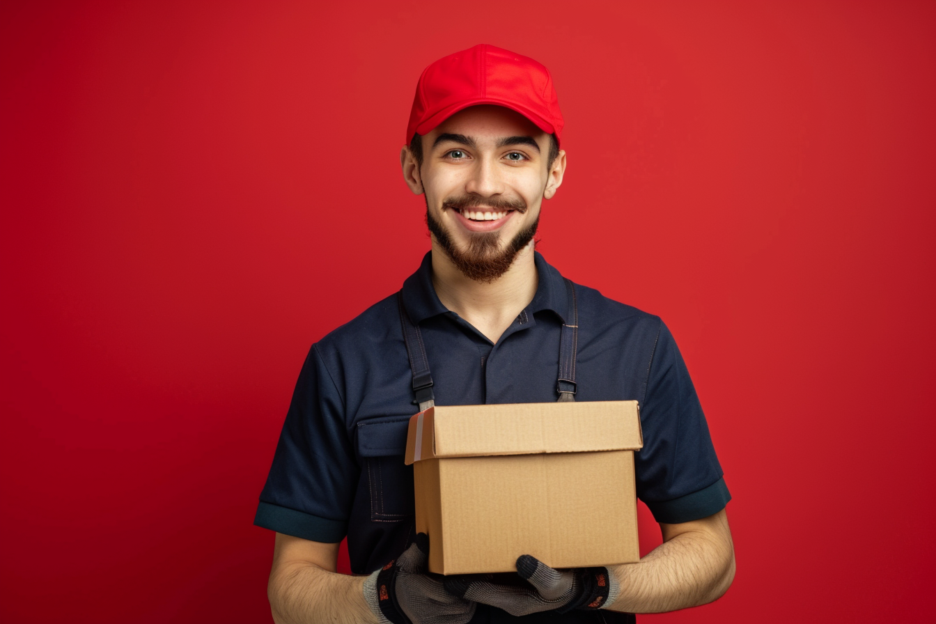Image gratuite Livreur, fond rouge 3