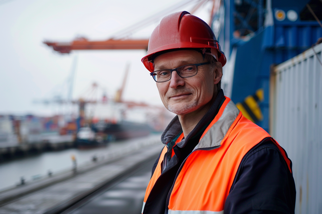 Image gratuite Logisticien maritime, fond gris 2