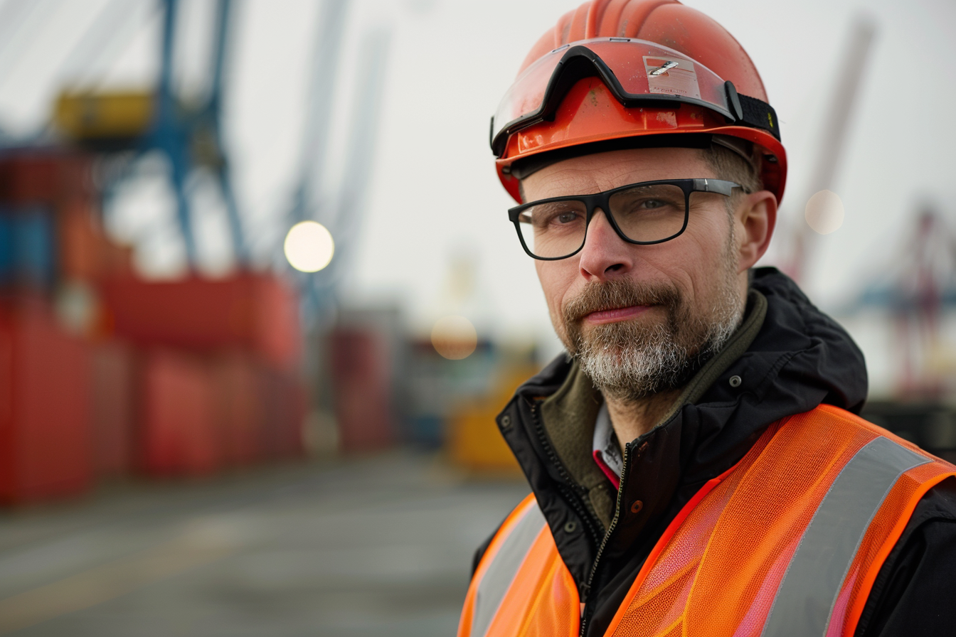 Image gratuite Logisticien maritime, fond gris 4