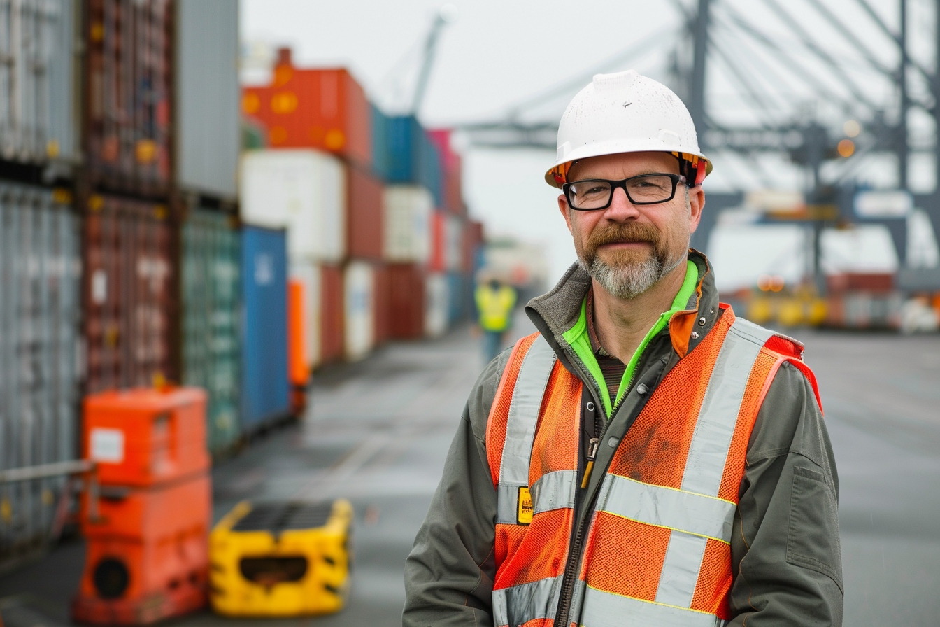 Image gratuite Logisticien maritime, fond gris 5