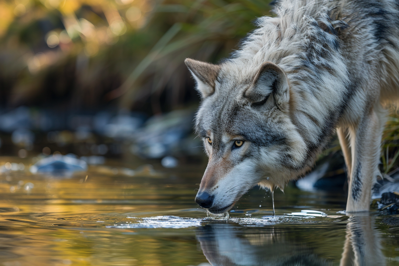 Image gratuite Loup buvant dans un ruisseau 1