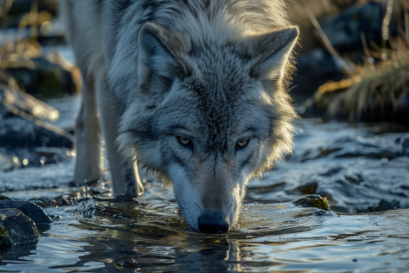 Image gratuite Loup buvant dans un ruisseau 2