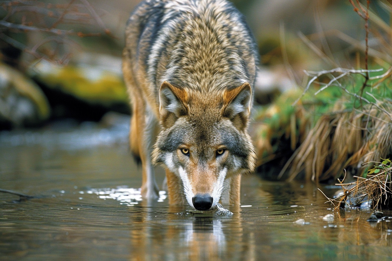 Image gratuite Loup buvant dans un ruisseau 3