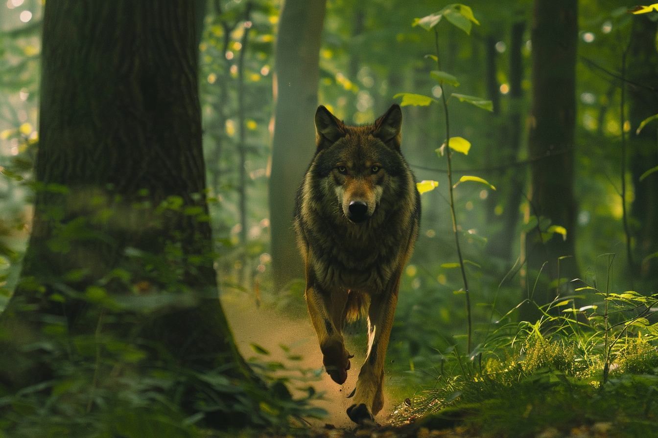 Image gratuite Loup courant dans forêt dense 1