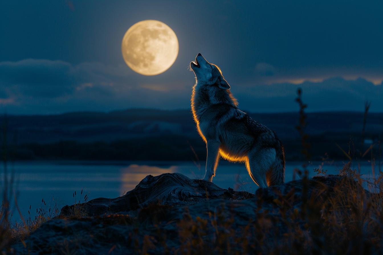 Image gratuite Loup hurlant à la lune 1