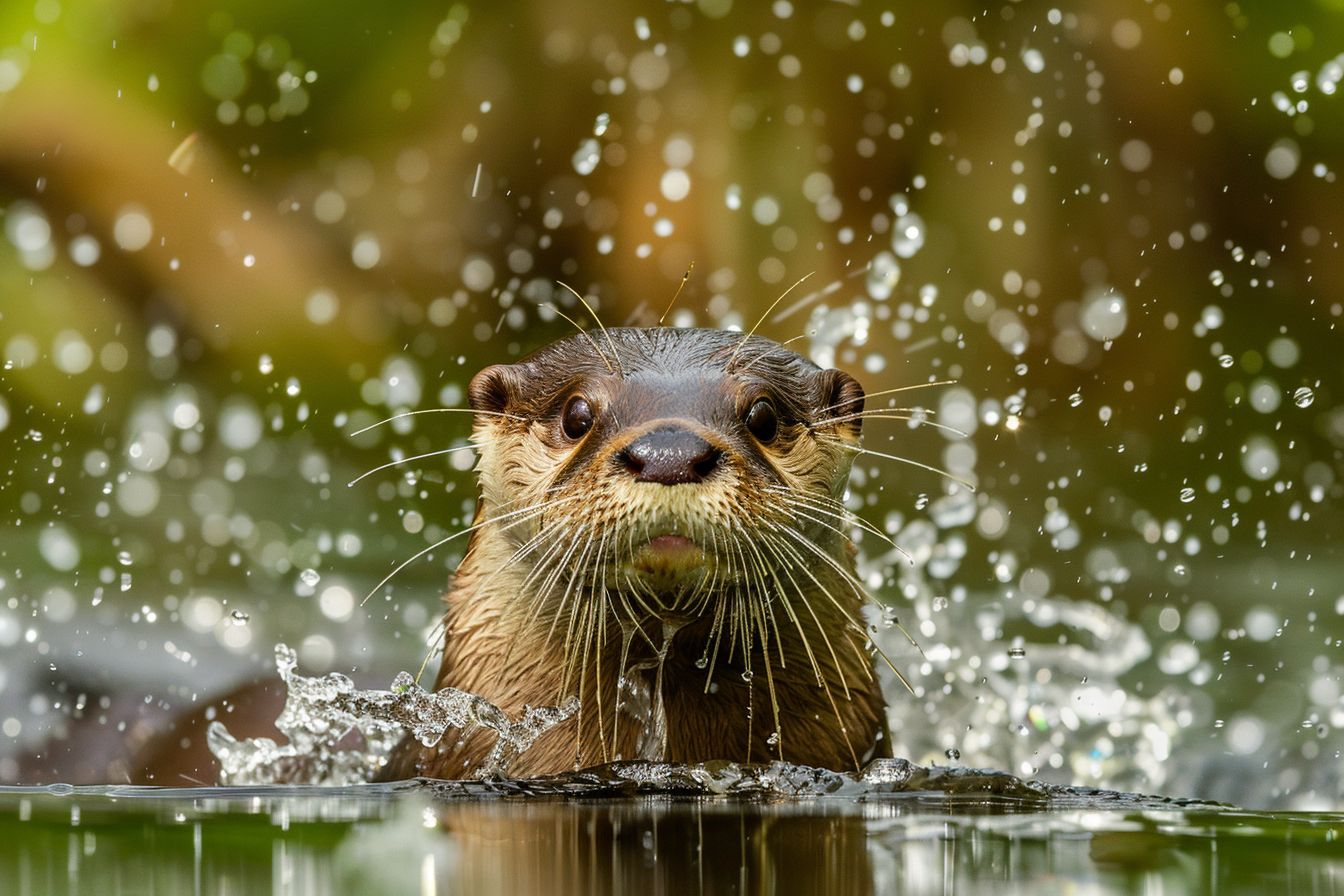 Image gratuite Loutre émergeant de l&rsquo;eau scintillante 1