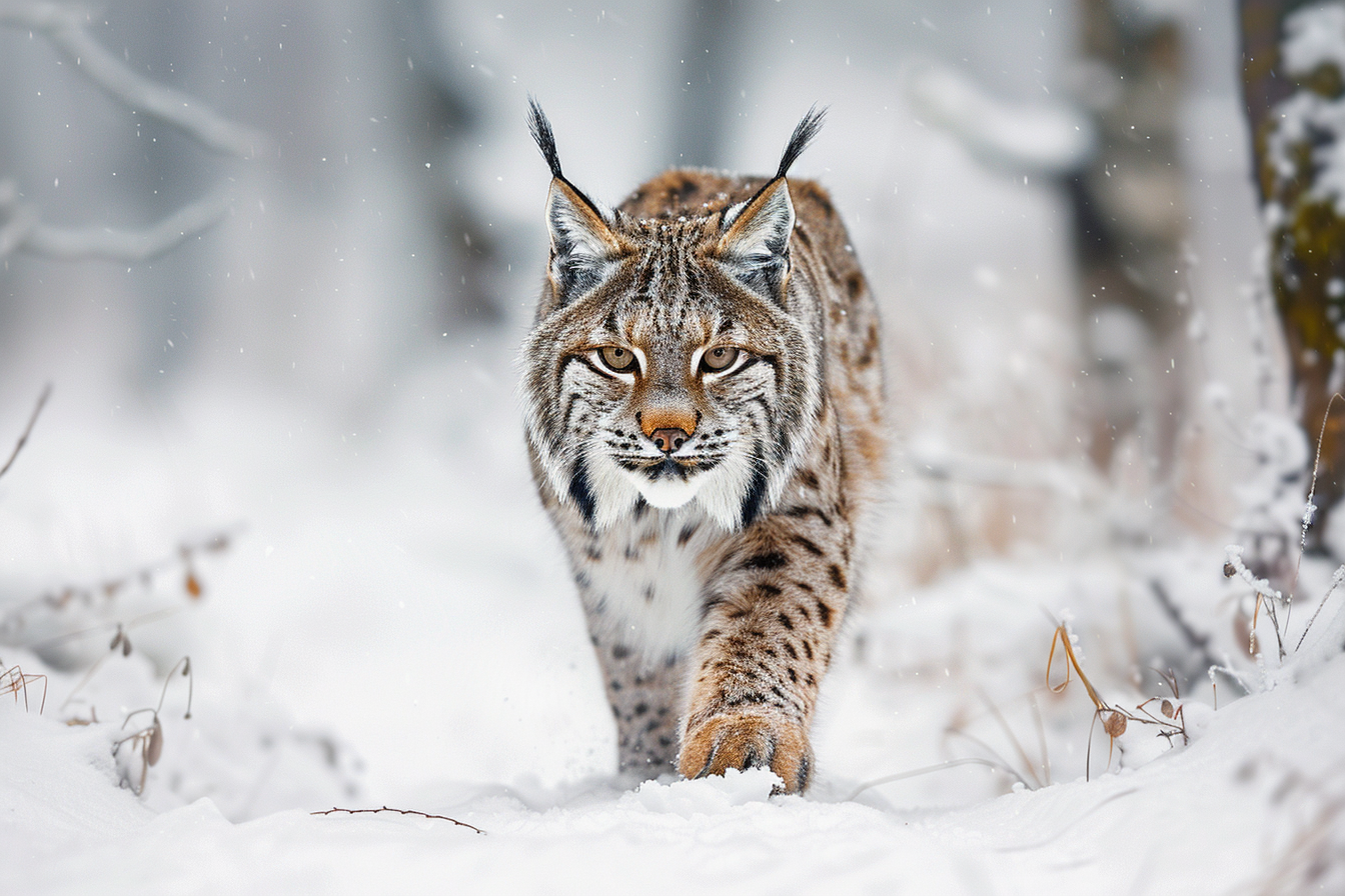 Image gratuite Lynx rôdant dans forêt enneigée 1