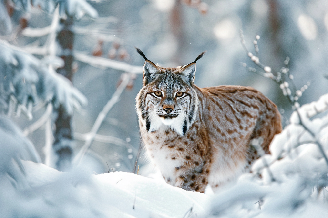 Image gratuite Lynx rôdant dans forêt enneigée 2