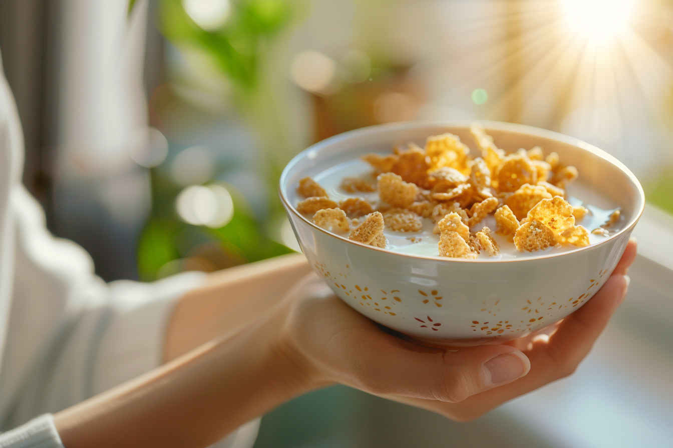 Image gratuite Main avec bol de céréales et lait 2
