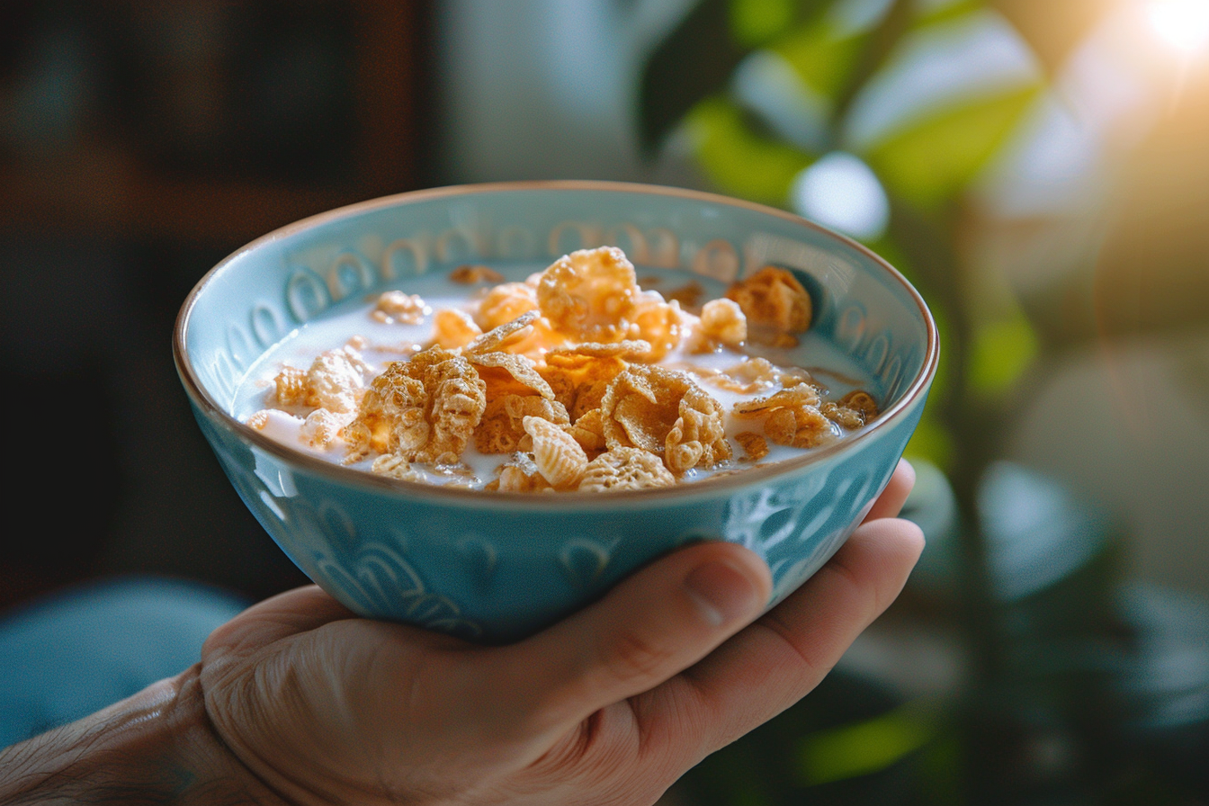 Image gratuite Main avec bol de céréales et lait 3