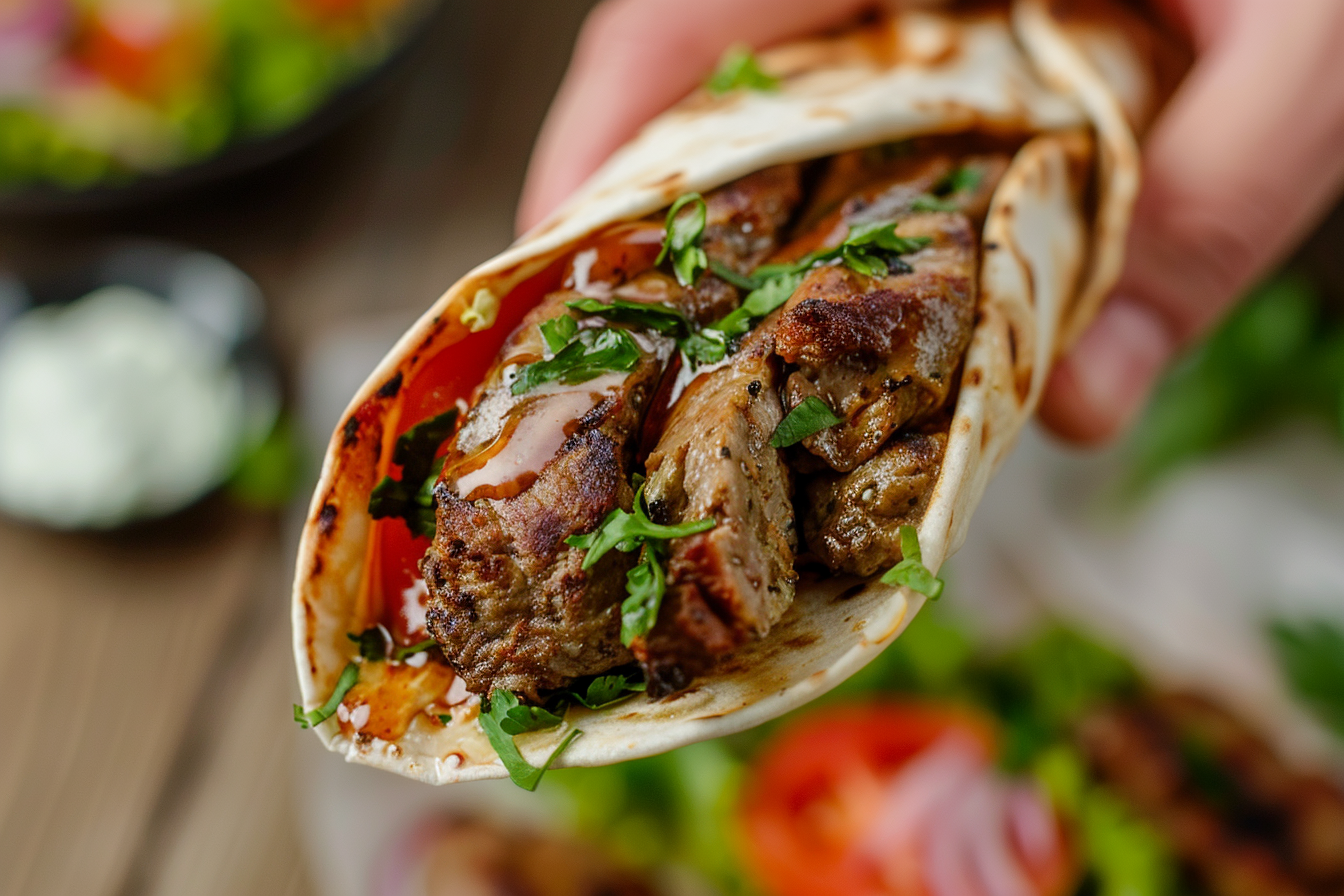 Image gratuite Main avec kebab et sauce 1