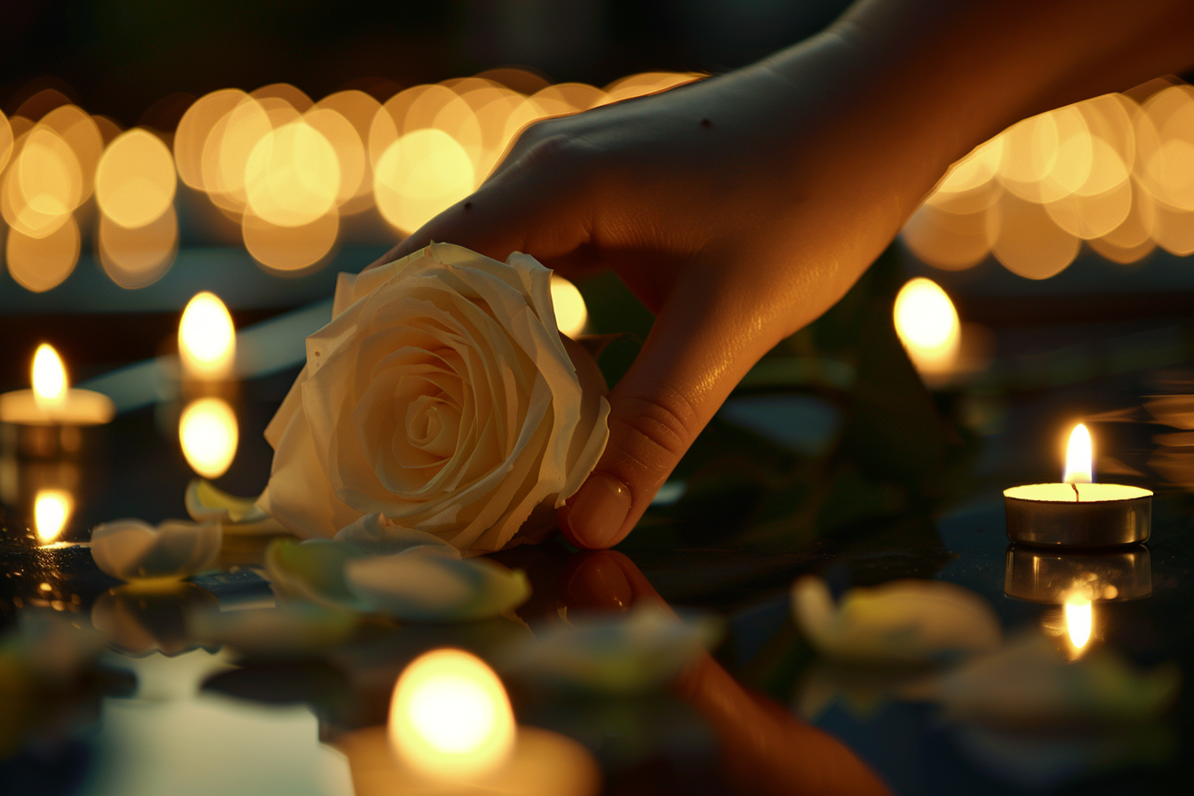 Image gratuite Main avec rose blanche sur cercueil 1