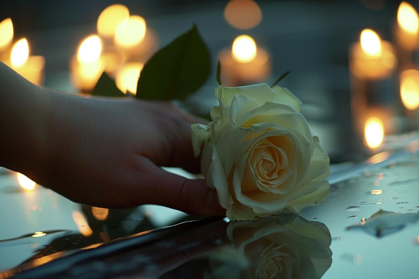 Image gratuite Main avec rose blanche sur cercueil 2