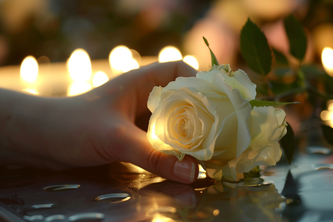 Image gratuite Main avec rose blanche sur cercueil 3