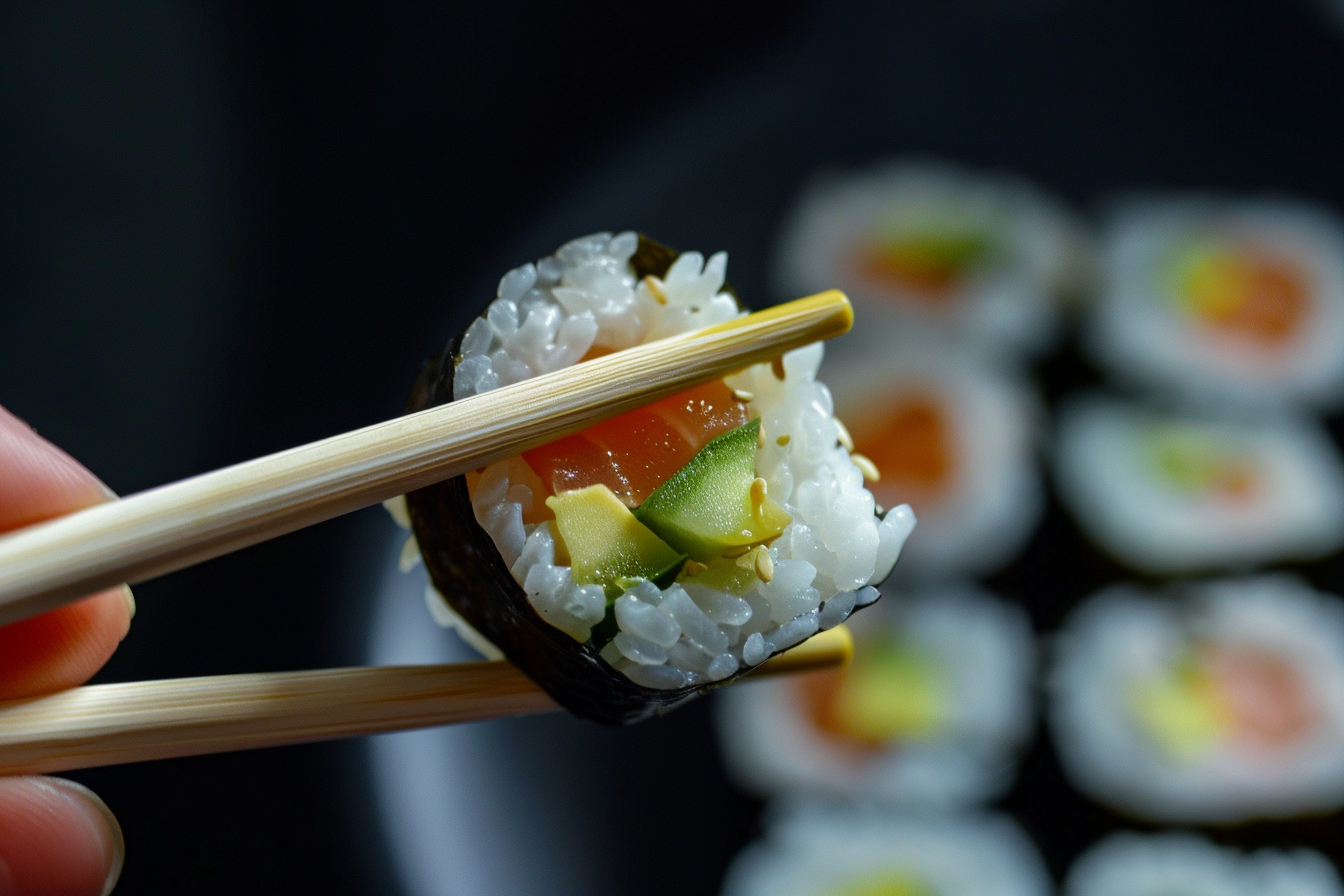 Image gratuite Main avec sushi et baguettes 1