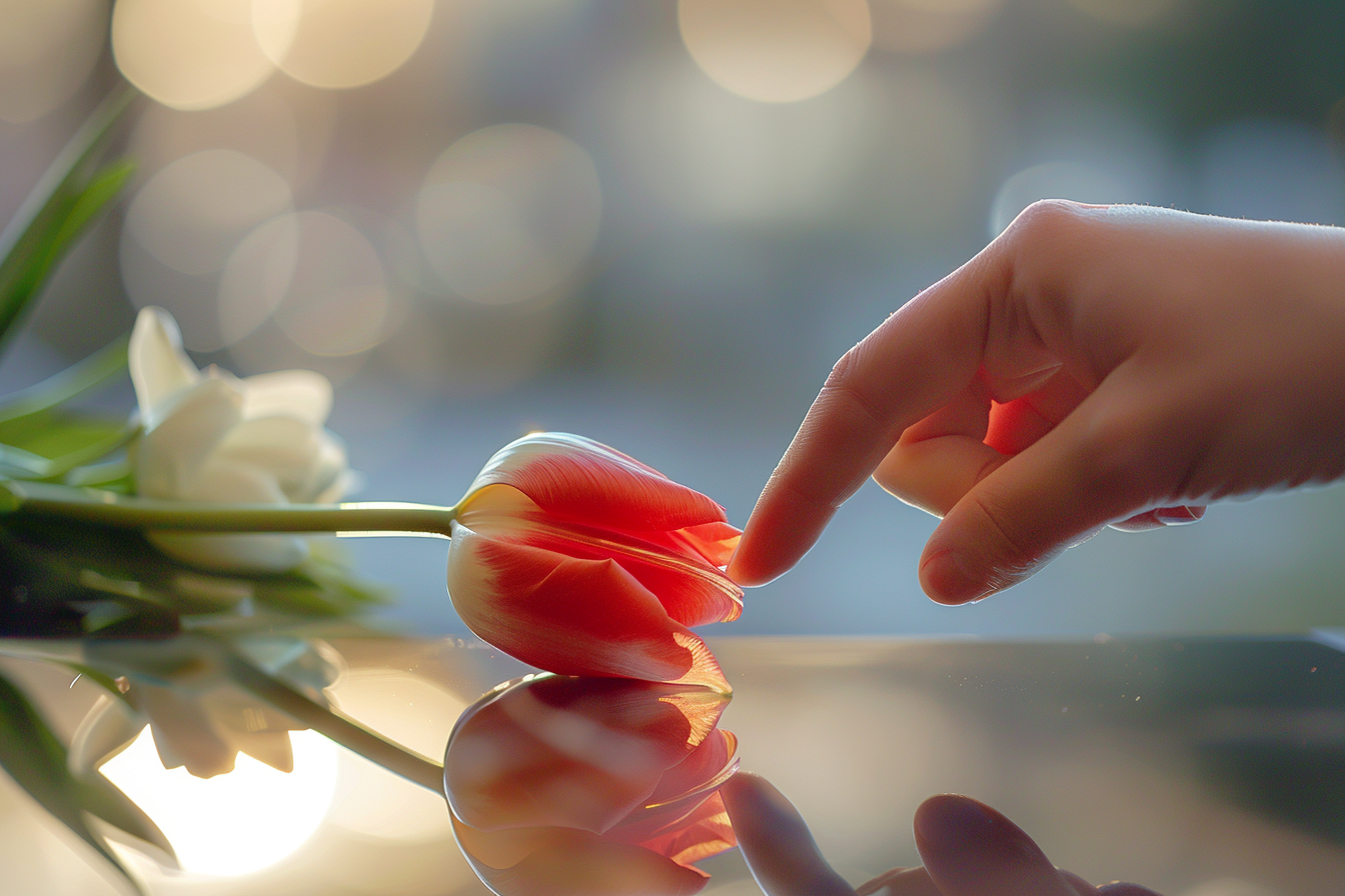 Image gratuite Main avec tulipe sur cercueil poli 1