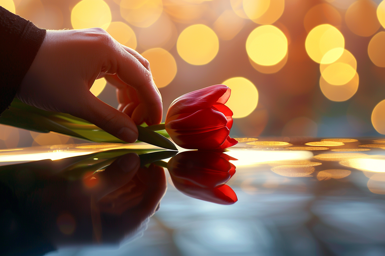Image gratuite Main avec tulipe sur cercueil poli 2