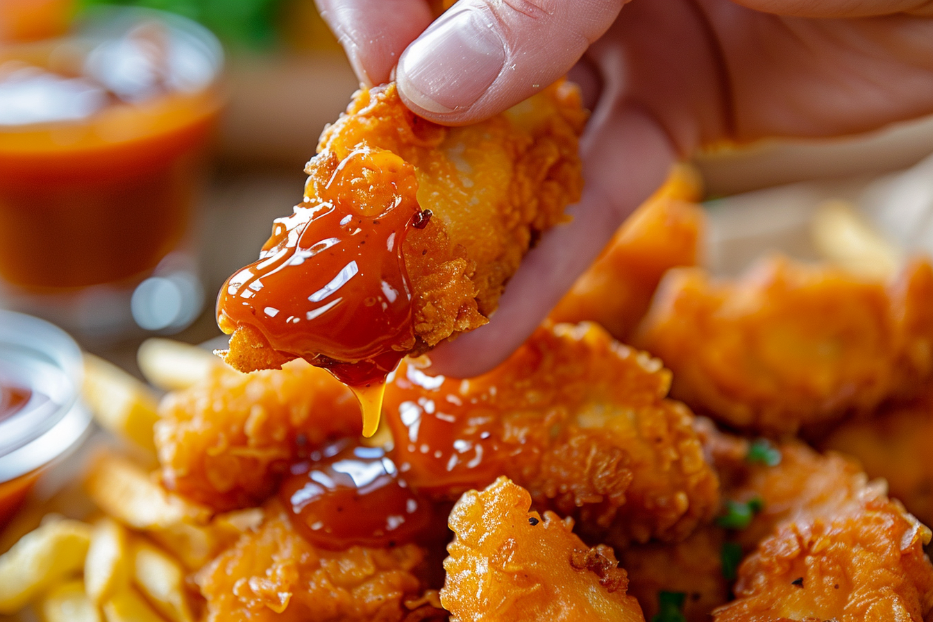 Image gratuite Main avec un nugget de poulet 1