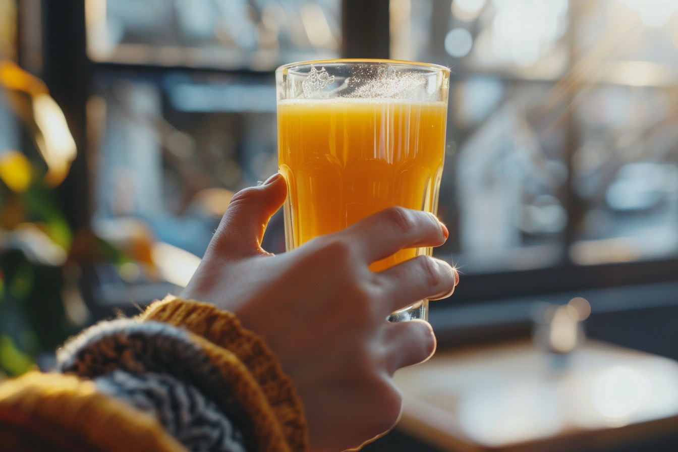 Image gratuite Main avec verre de jus d&rsquo;orange 1