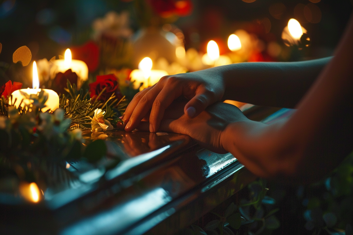 Image gratuite Main de tristesse sur un cercueil 1