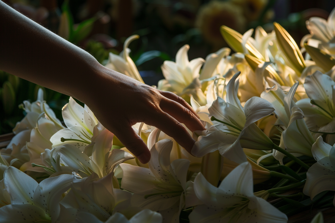 Image gratuite Main sur un cercueil avec lys 4