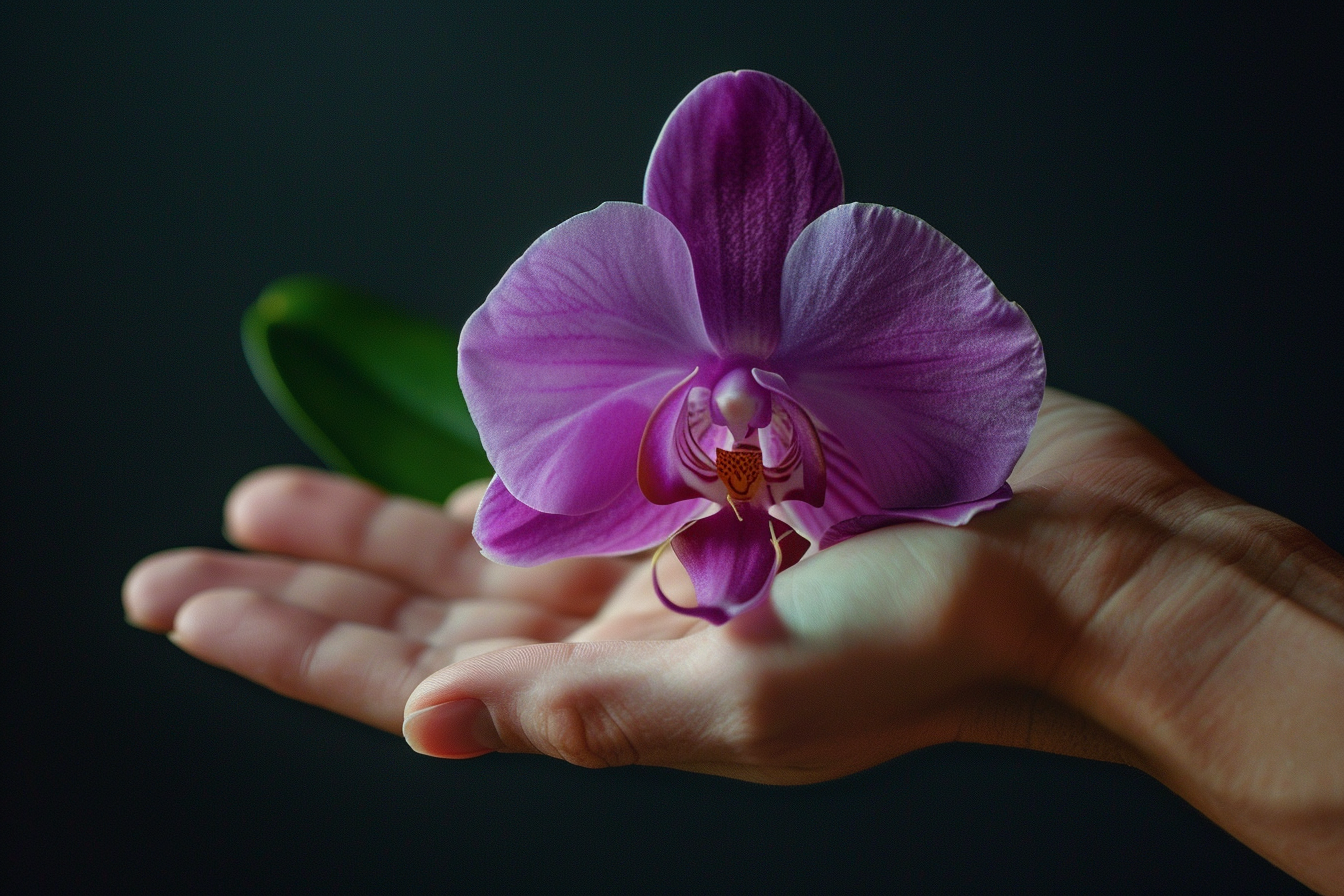 Image gratuite Main tenant orchidée violette 3