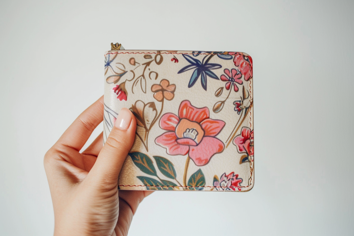 Image gratuite Main tenant un porte-monnaies floral 2