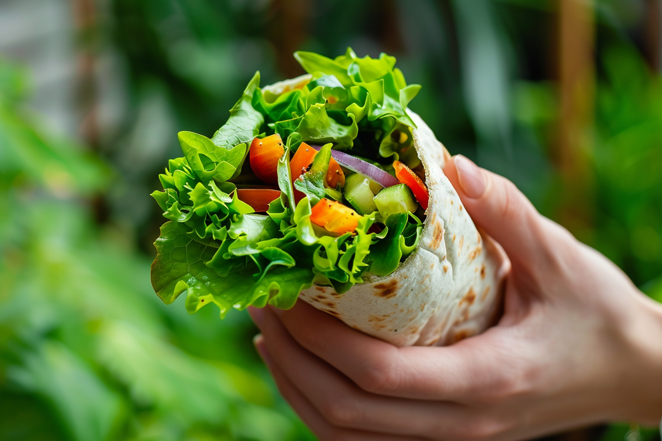 Image gratuite Main tenant un wrap aux légumes 1