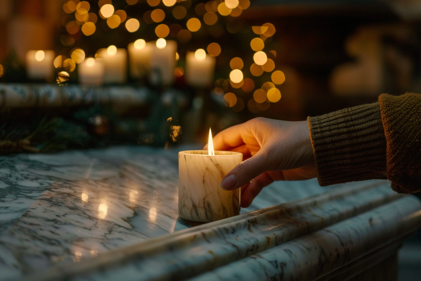 Image gratuite Main tenant une bougie allumée devant un cercueil en marbre 3