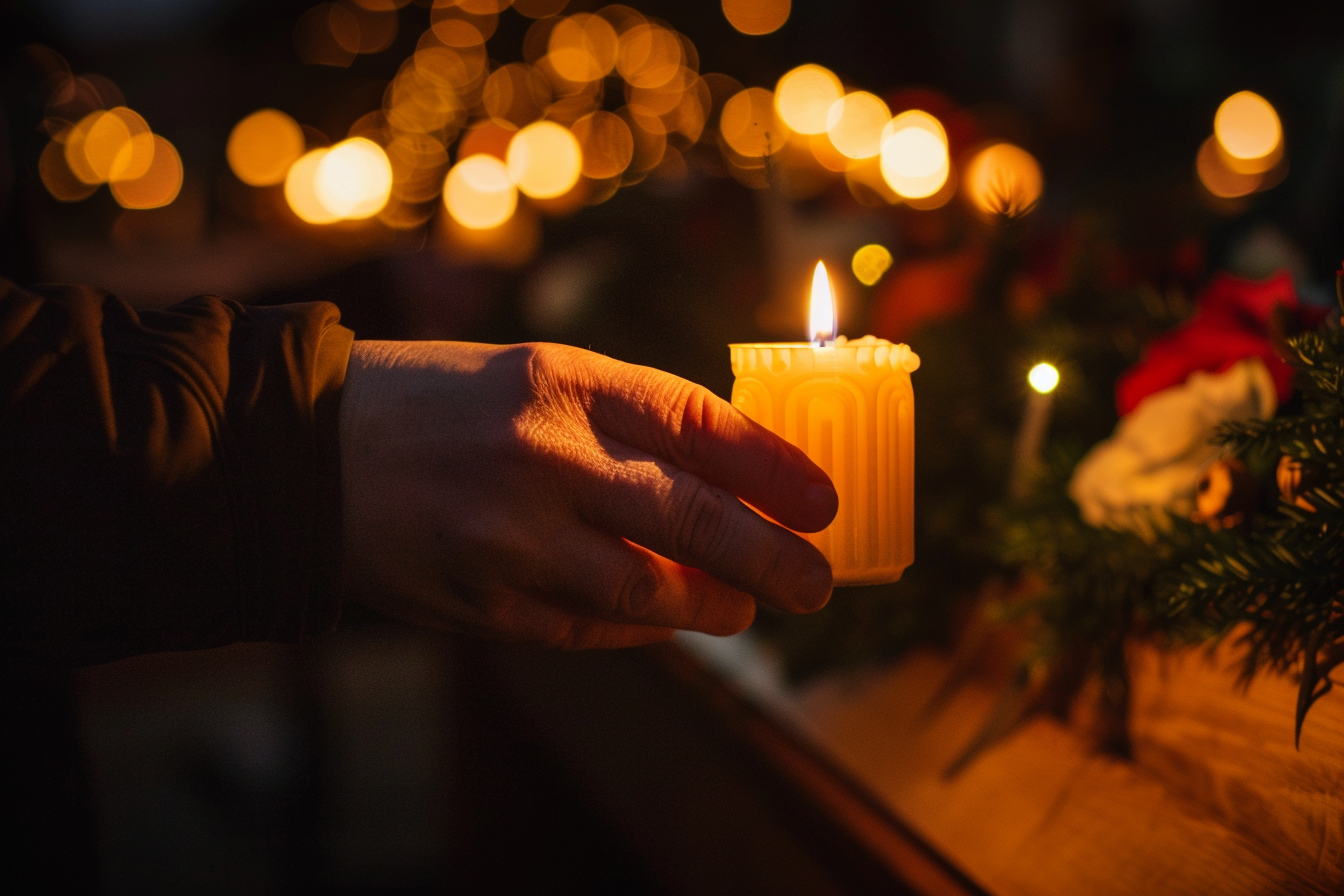 Image gratuite Main tenant une bougie devant un cercueil 1