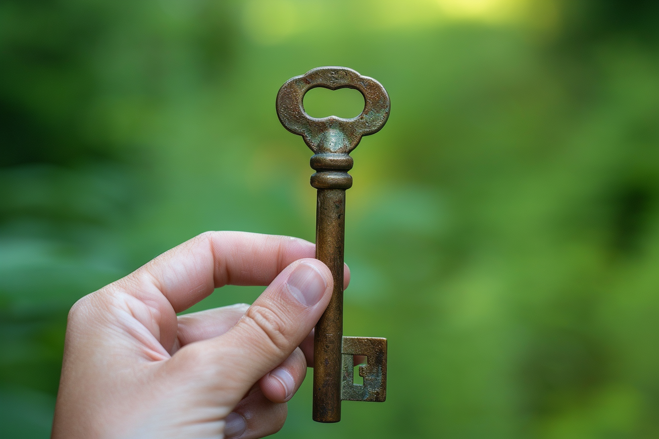 Image gratuite Main tenant une clé en bronze 1