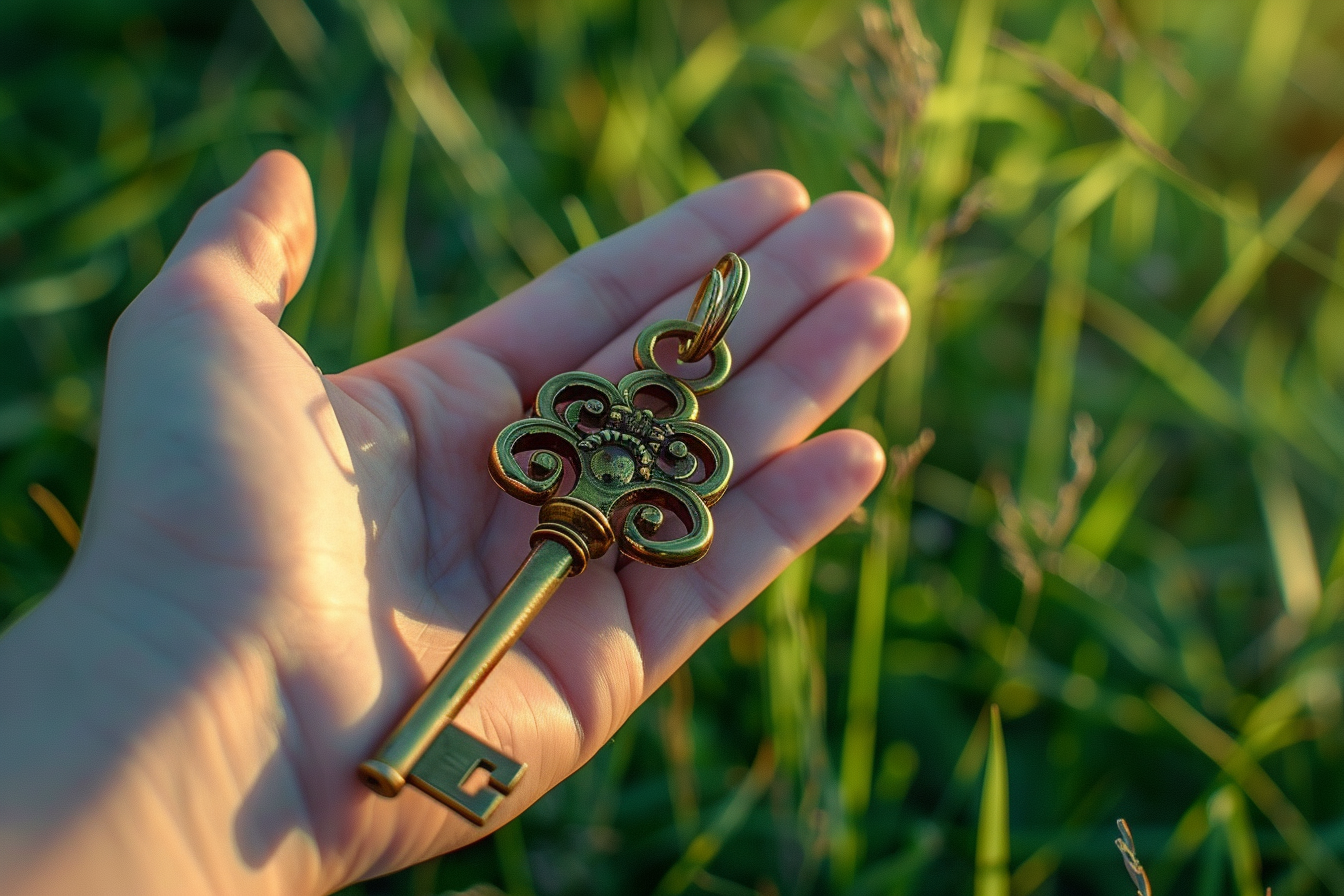 Image gratuite Main tenant une clé en bronze 6