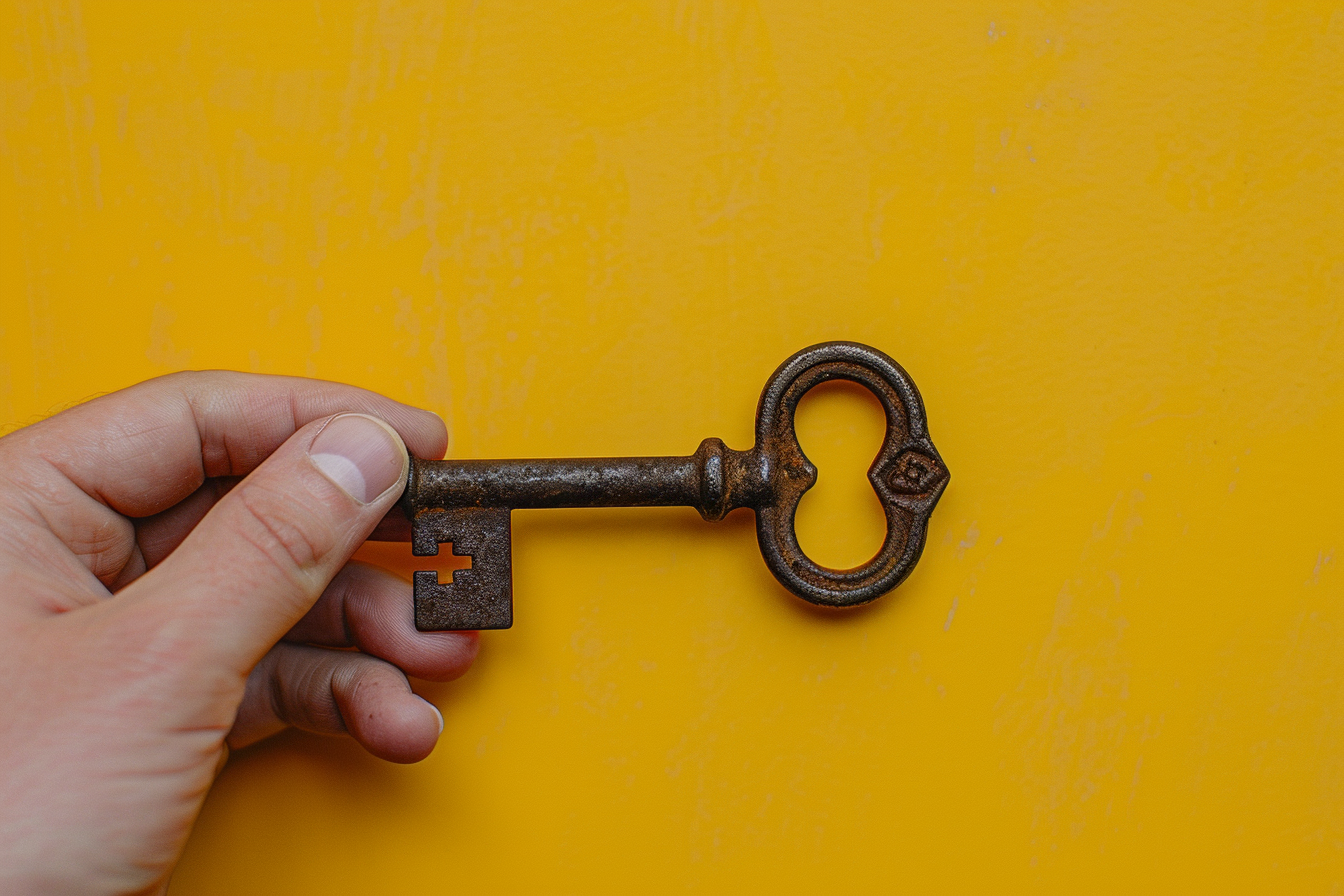 Image gratuite Main tenant une clé en fer rustique 1
