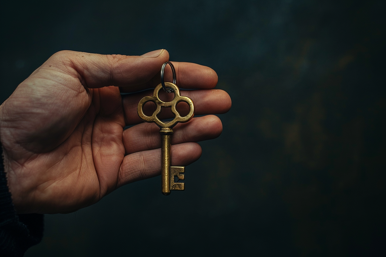 Image gratuite Main tenant une clé en laiton antique 1