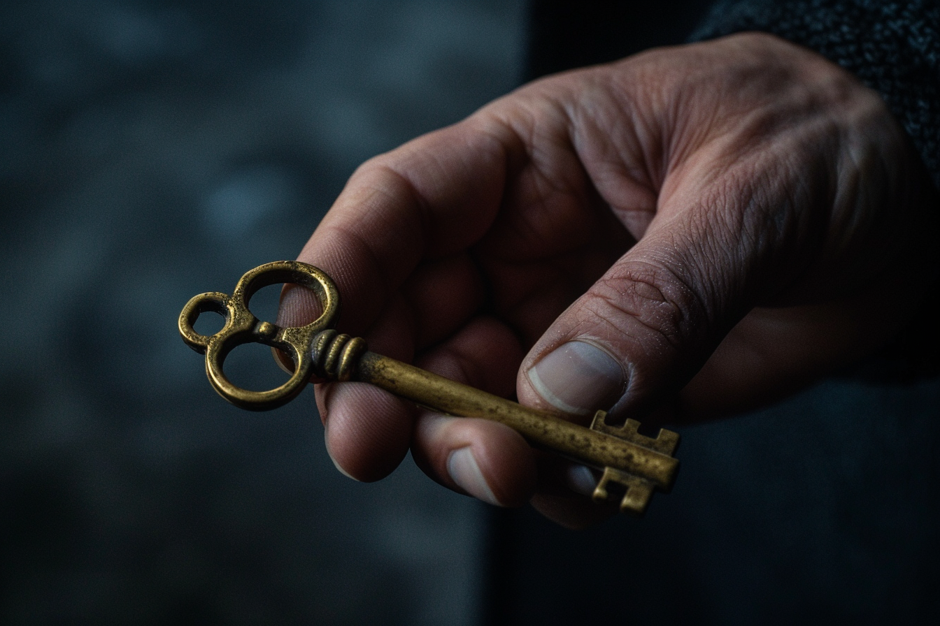 Image gratuite Main tenant une clé en laiton antique 3