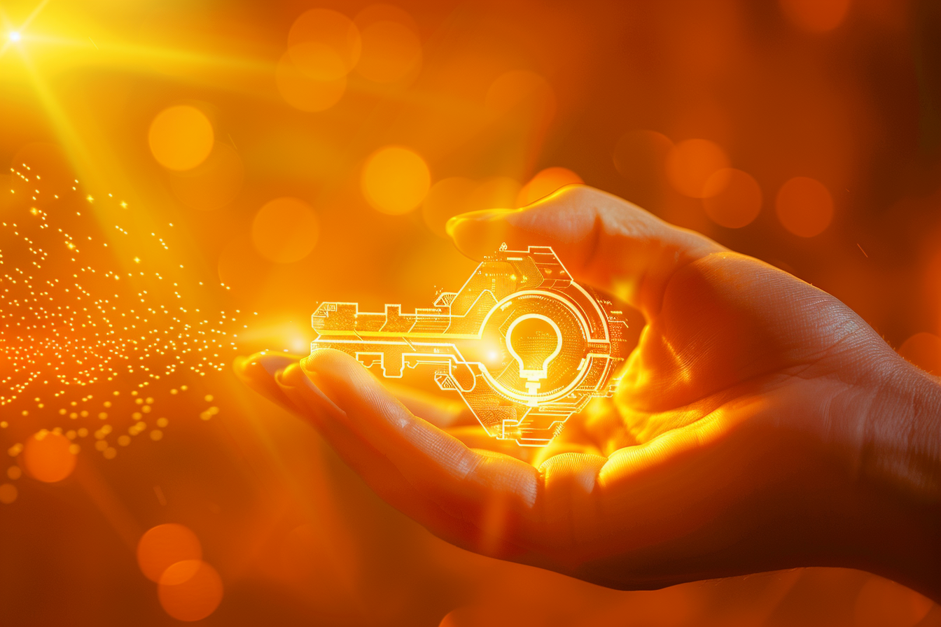 Image gratuite Main tenant une clé numérique futuriste 2