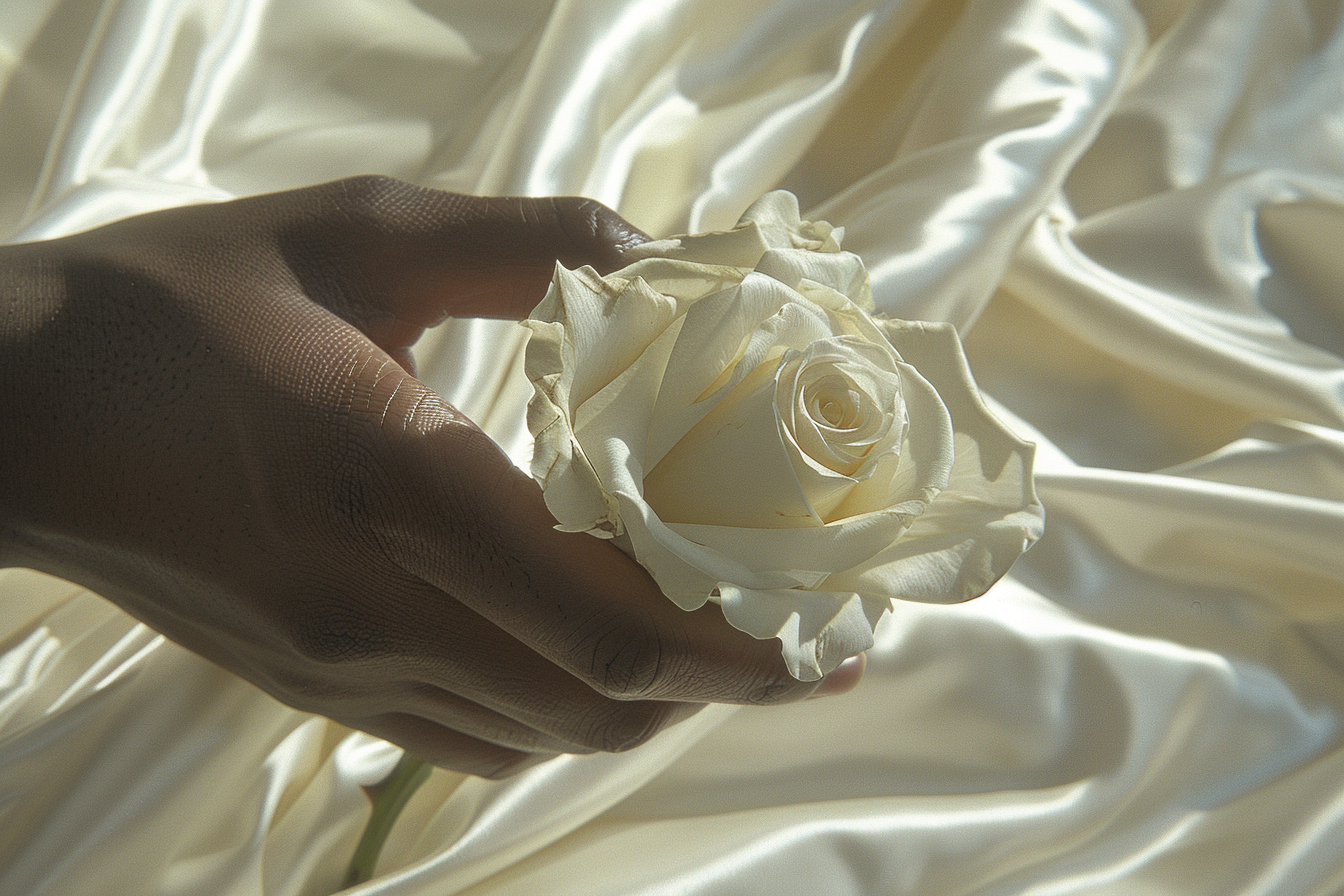 Image gratuite Main tenant une rose devant un cercueil 2