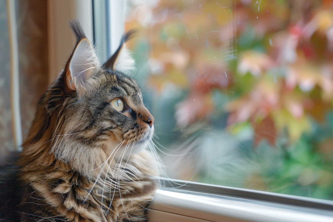 Image gratuite Maine Coon regardant par la fenêtre 1