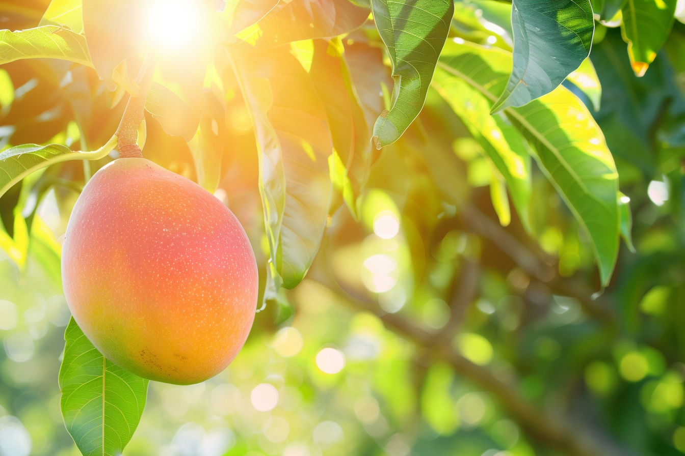 Image gratuite Mangue suspendue sur arbre dans verger ensoleillé 3