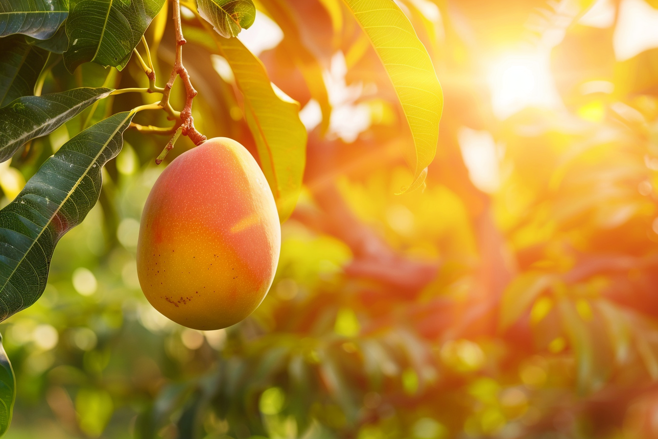 Image gratuite Mangue suspendue sur arbre dans verger ensoleillé 4