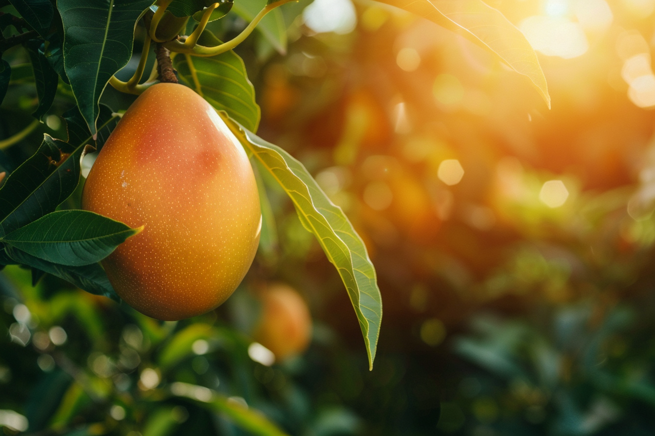 Image gratuite Mangue suspendue sur arbre dans verger ensoleillé 5
