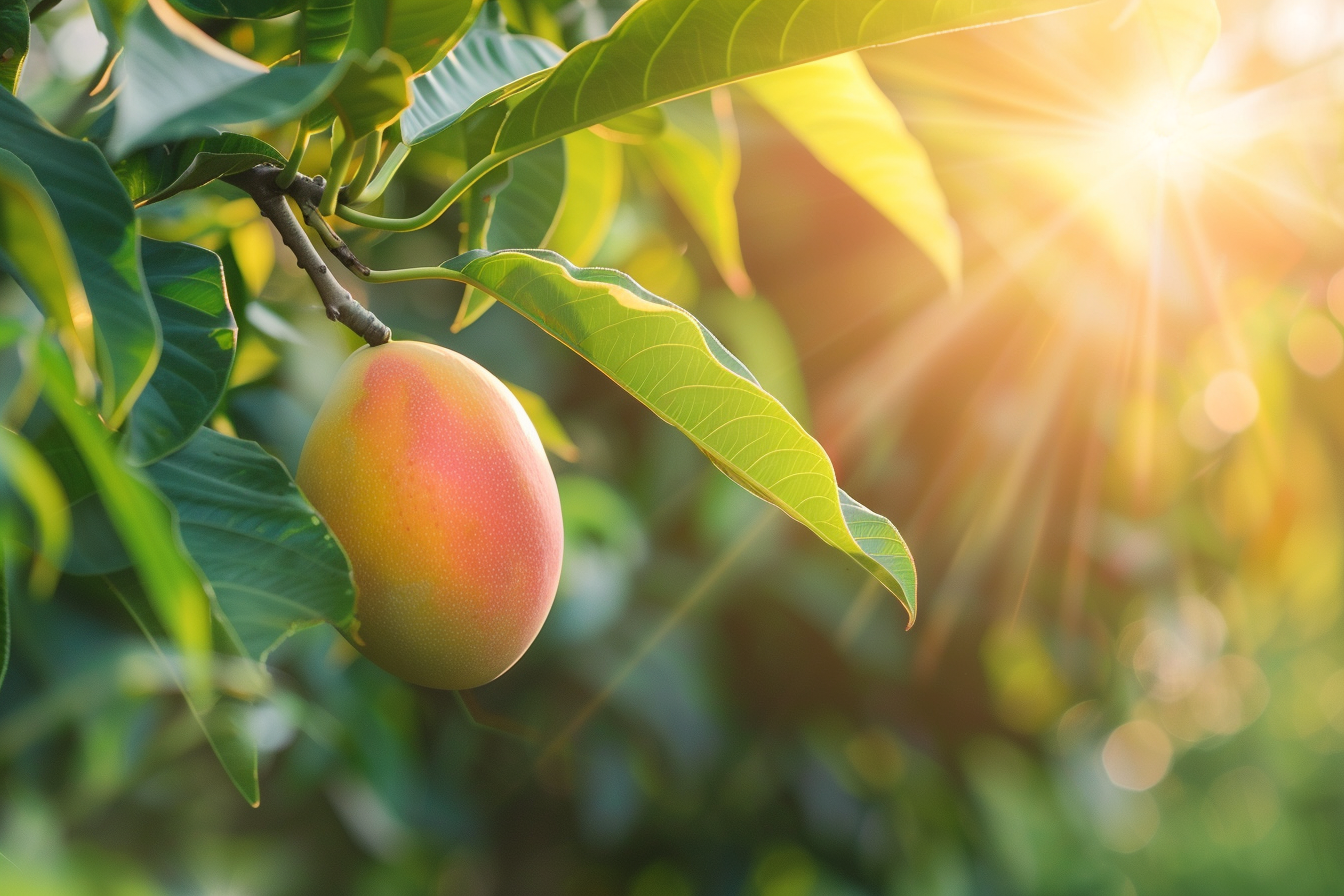 Image gratuite Mangue suspendue sur arbre dans verger ensoleillé 6