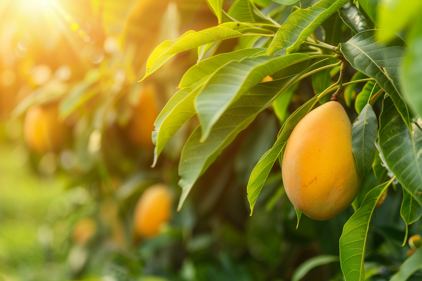 Image gratuite Mangue suspendue sur arbre dans verger ensoleillé 7