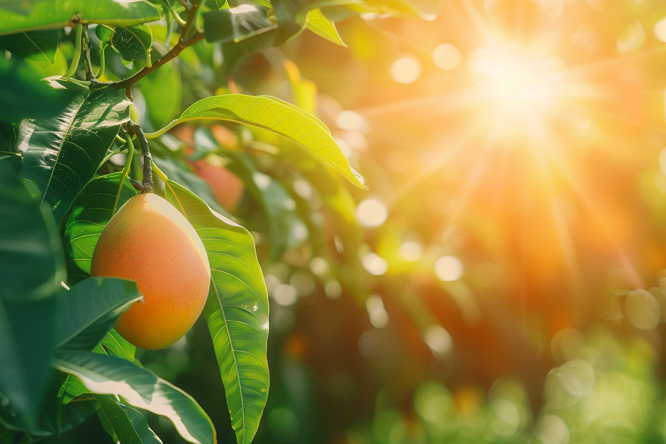 Image gratuite Mangue suspendue sur arbre dans verger ensoleillé 8