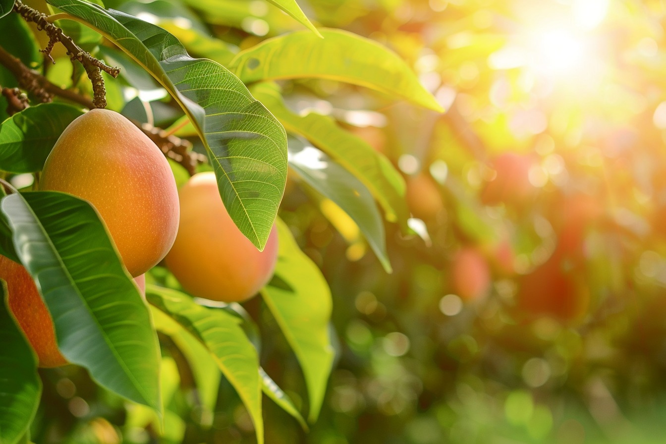 Image gratuite Mangue suspendue sur arbre dans verger ensoleillé 9