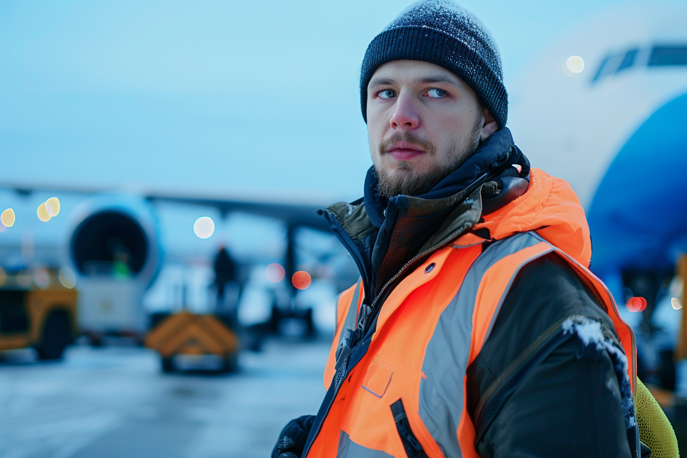 Image gratuite Manutentionnaire de fret, fond bleu 1